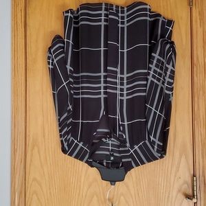 iZ Byer Black & White Buffalo Check Sheer Blouse w/ Tie XL